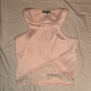 Charlotte Russe Pink with Bottom Lace Crop Top
